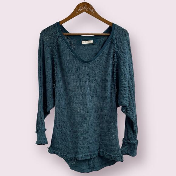 We The Free People Green Knit Top XS V Neck Oversized Cozy Boho - Picture 1 of 7
